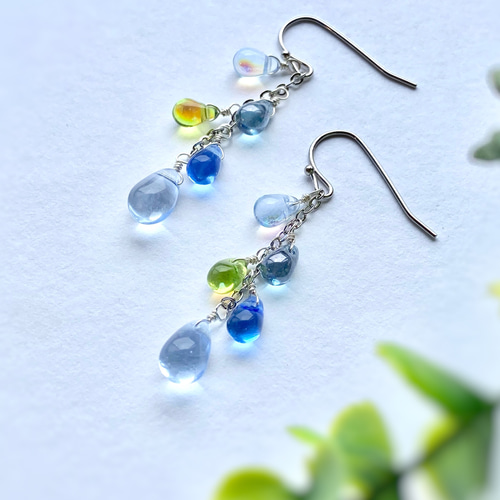 再販♡ 紫陽花 シャボン玉の雫 ピアス/イヤリング ブルー系 ピアス 
