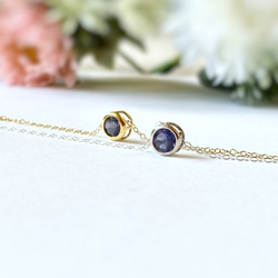 再販♡ 宝石質アイオライト AAA 5mm ベゼルネックレス 14kgf 菫青石 3月誕生石 2枚目の画像
