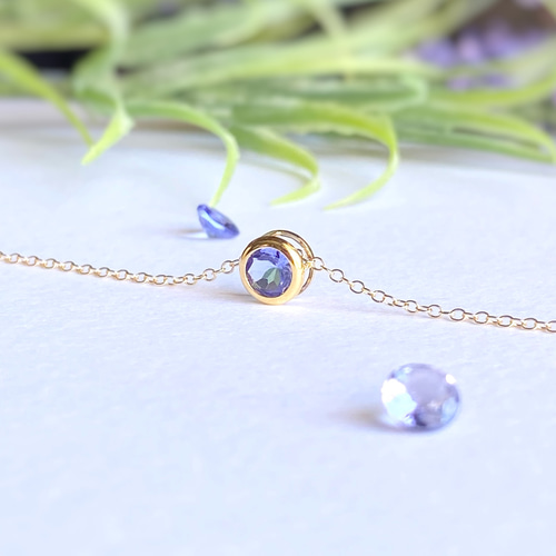再販♡ 宝石質タンザナイト AAA 5mm ベゼルネックレス 14kgf 灰 再販♡ 宝石質タンザナイト AAA 5mm ベゼルネックレス 14kgf 灰