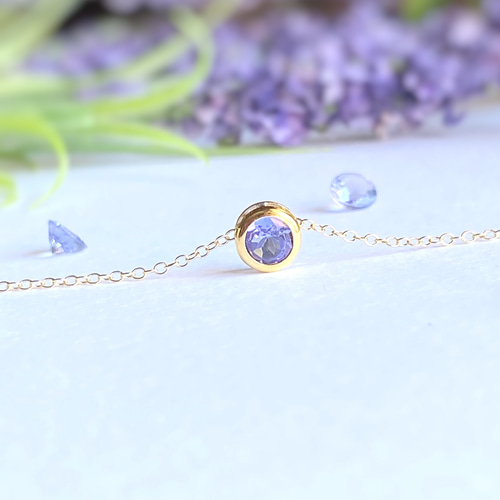 再販♡ 宝石質タンザナイト AAA 5mm ベゼルネックレス 14kgf 灰