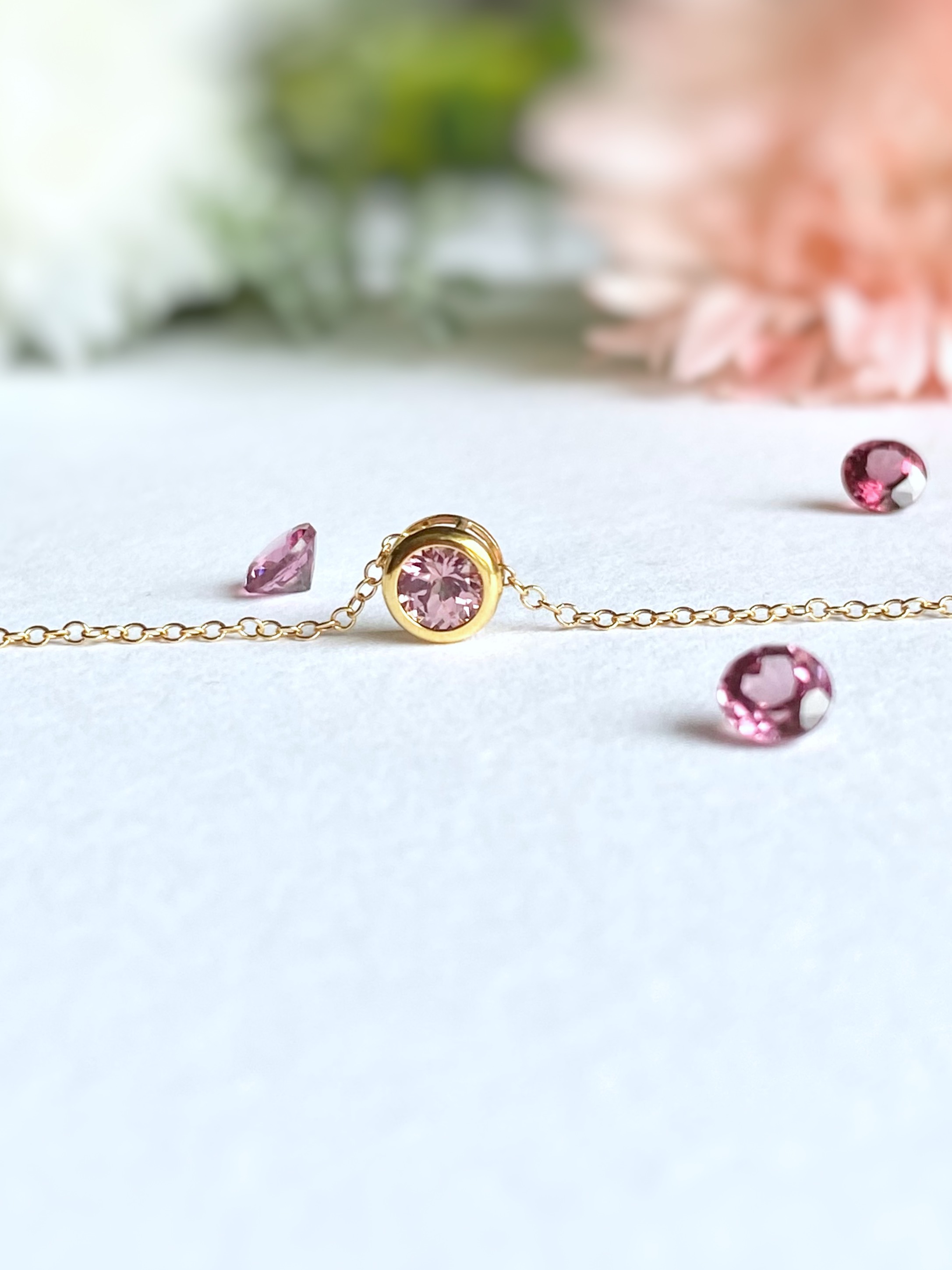 レア！宝石質マラヤガーネット AAA 5mm ベゼルネックレス 14kgf\sv925 1月誕生石 希少 柘榴石