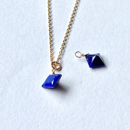 宝石質ラピスラズリ プリンセスカット ネックレス 14kgf/sv925 9月•12