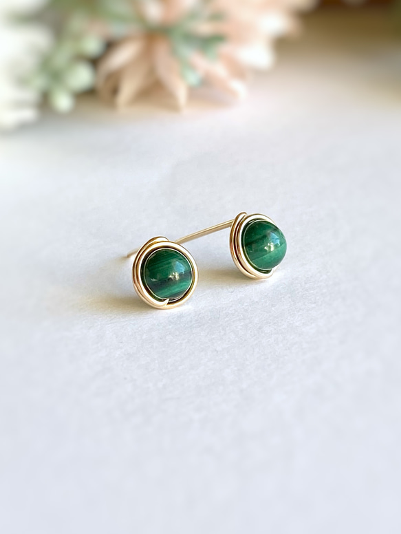 【数量限定】 再販♡ 14kgf マラカイト ワイヤーピアス/イヤリング変更可能 ピアス