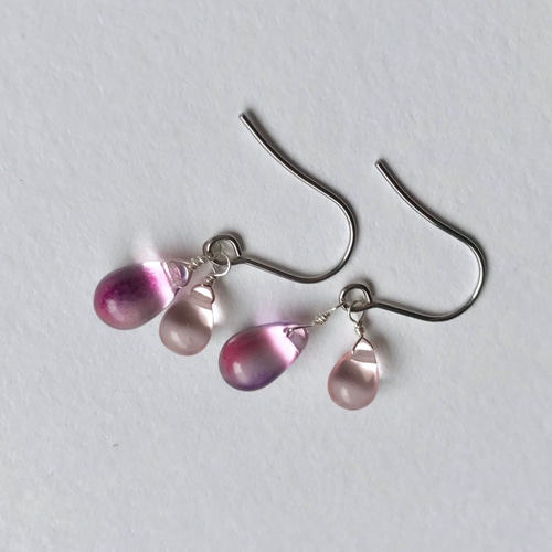 再販♡ ピンク×パープル 桜 チェコガラスビーズのピアス