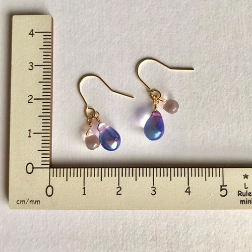 【502】再販♡ チェコビーズ ガラス アメジスト オーロラ ピアス イヤリング ブルー×イエロー クリスタルオーロラ チェコガラスビーズのピアス