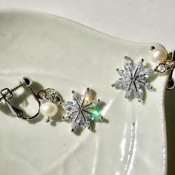 【クリスマスコフレ】Snow Flower 雪の華のネックレスと耳飾りのセット 9枚目の画像