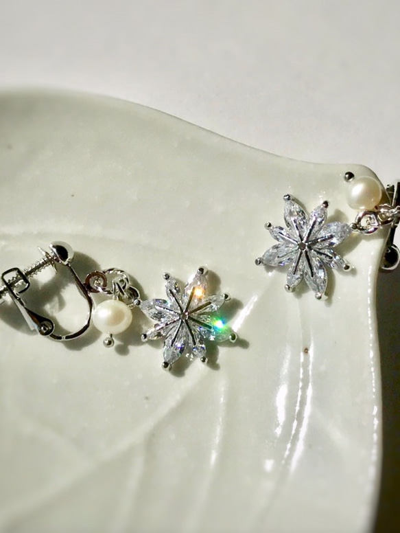 【クリスマスコフレ】Snow Flower 雪の華のネックレスと耳飾りのセット 9枚目の画像