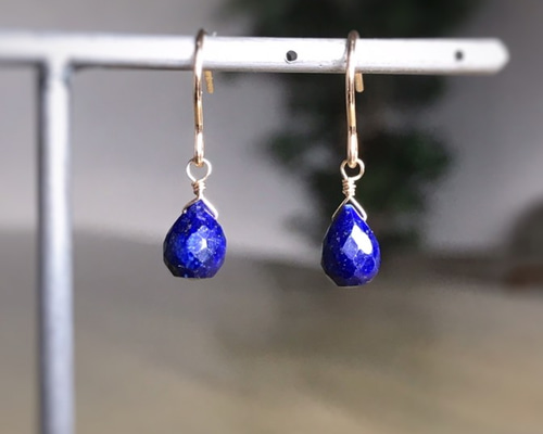 再販♡ 14kgf 宝石質ラピスラズリの一粒ピアス/イヤリング ピアス