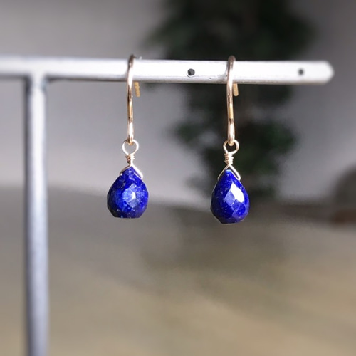 再販♡ 14kgf 宝石質ラピスラズリの一粒ピアス/イヤリング ピアス 