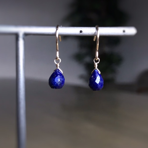 再販♡ 14kgf 宝石質ラピスラズリの一粒ピアス/イヤリング ピアス