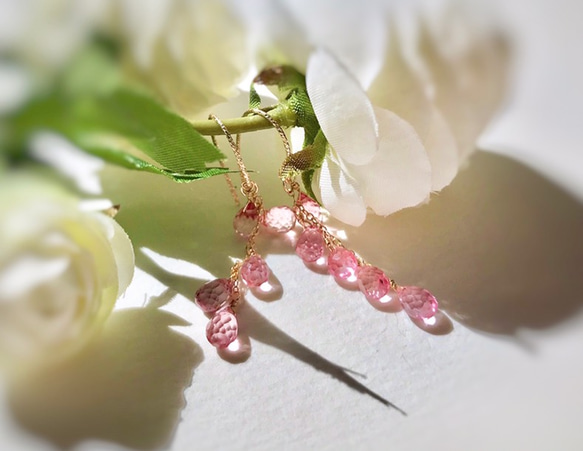 Spring dream 14kgf 宝石質 ピンクトパーズAAA の耳飾り 春の夢 4枚目の画像
