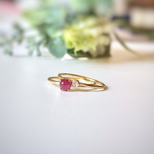 14kgf 宝石質 ルビー の指輪 7月誕生石 つるんとしたルビー 指輪