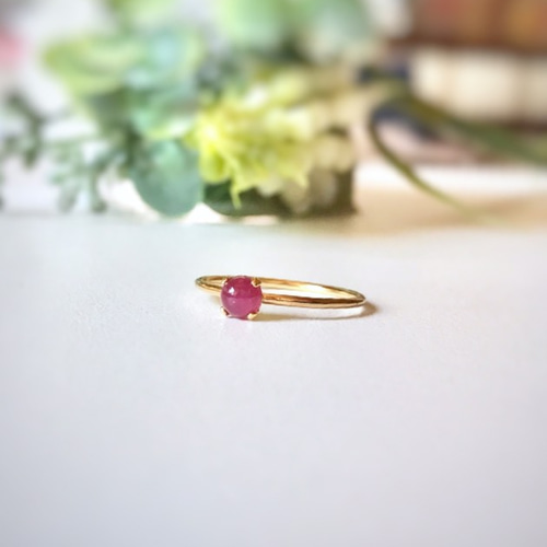 14kgf 宝石質 ルビー の指輪 7月誕生石 つるんとしたルビー 指輪