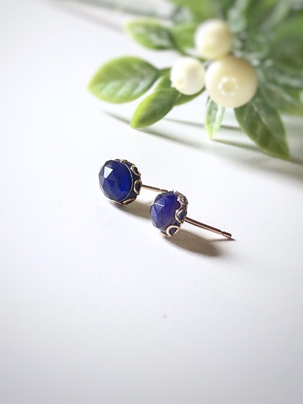 再販♡ 夜空の贈り物 ラピスラズリ×クリスタル AAA のベゼルピアス 14kgf