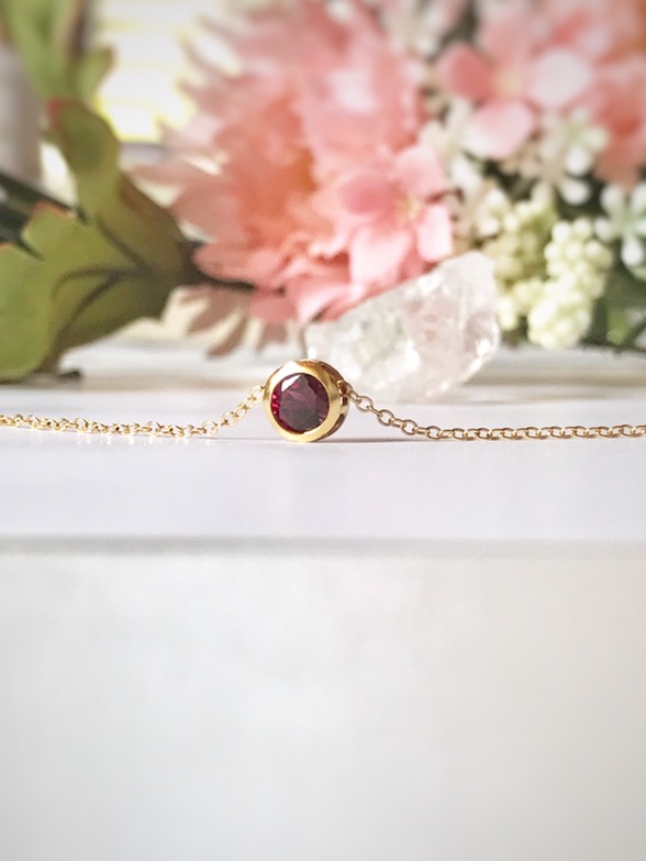 再販♡ 宝石質ロードライトガーネット 5mm ベゼルネックレス 14kgf\sv925 1月誕生石 柘榴石 4,256円