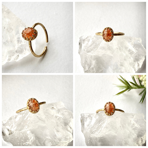 太陽神の石 宝石質サンストーン AAA- の指輪 8×6mm フリーサイズ