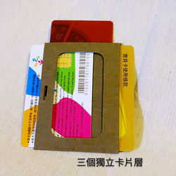 紙革直式橫式三層卡套 名片夾 悠遊卡套 - 咖啡色 第4張的照片