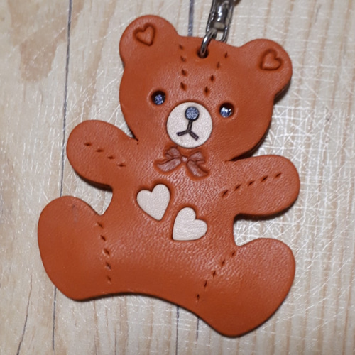 受注製作] 革 クマ 顔有り ネーム刻印 キーホルダー・チャーム