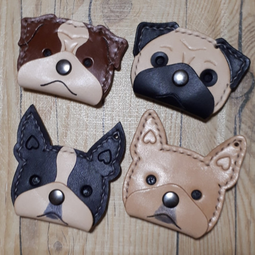 受注製作] 革 犬 キーホルダー キーホルダー 手作り工房 通販 9273692