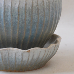 空色フリル陶製植木鉢(皿付き)β 7枚目の画像