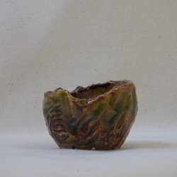 ゴツゴツ陶製植木鉢(緑) 2枚目の画像