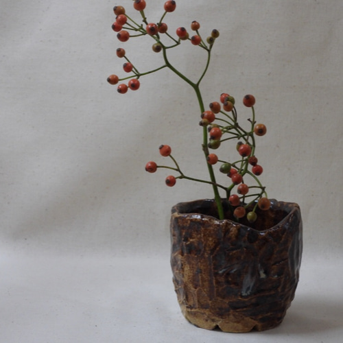 飴色陶製植木鉢 一輪挿し・花瓶・花器 junko-amonon 通販
