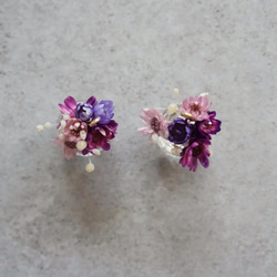 【大盛版】秋冬紫色系乾花盆栽耳環 第2張的照片