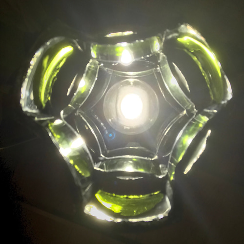 ボトルステンドグラス混ビン ペンダント 緑/白 格子 スタンドライト  