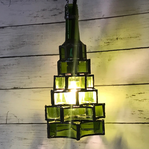 三個セット】混びん ペンダントライト 6段ヘキサゴン 緑 スタンド  