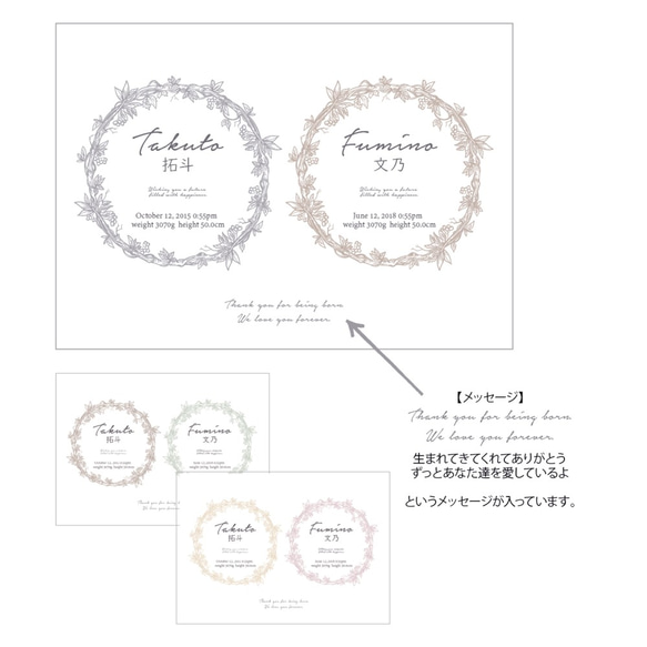 2人兄弟のベビーポスター ／ リース 誕生日 花輪 wreath 3枚目の画像