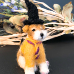 ハロウィン 羊毛フェルト犬 （ワイヤーフォックステリア） 1枚目の画像