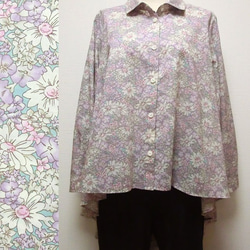 【ブラウス】ゆったりフレア・ブラウス・ロングシャツ(長袖/テールカット/M) 綿ローン YUWA 花柄(レトロ調) 3枚目の画像