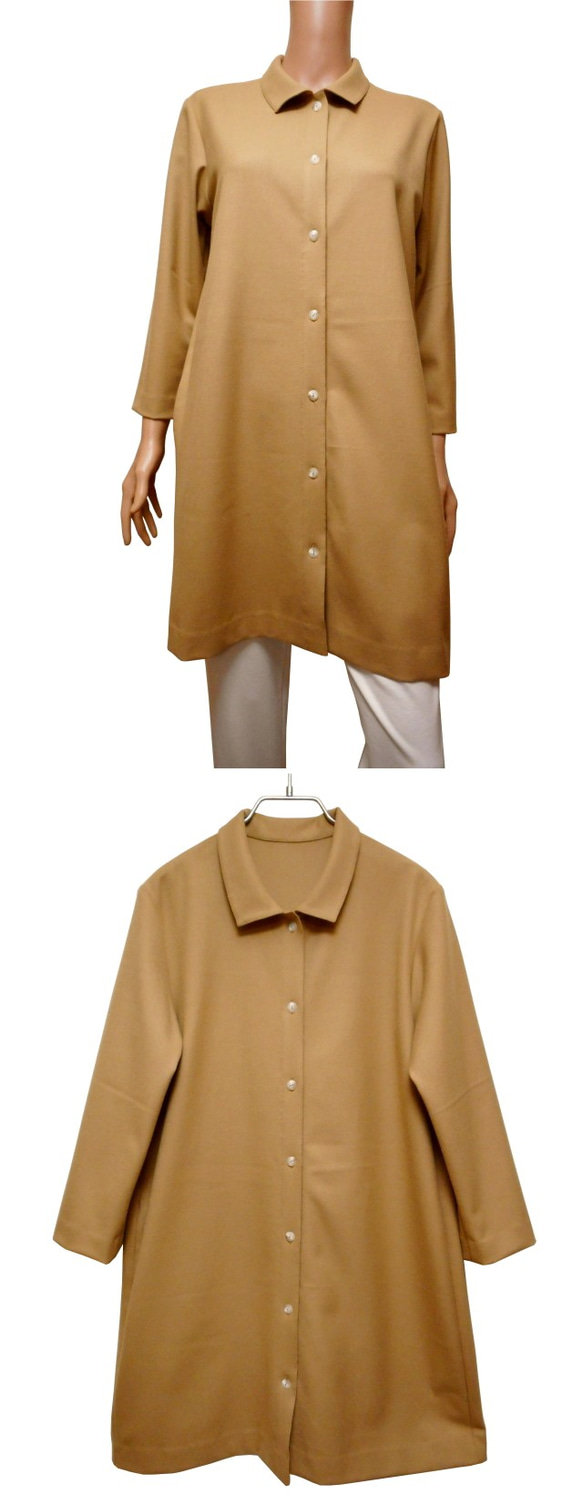 【ロングシャツ】大人シックなロングシャツ・チュニック(八分袖/SM) ポリレーヨン ベージュ 5枚目の画像
