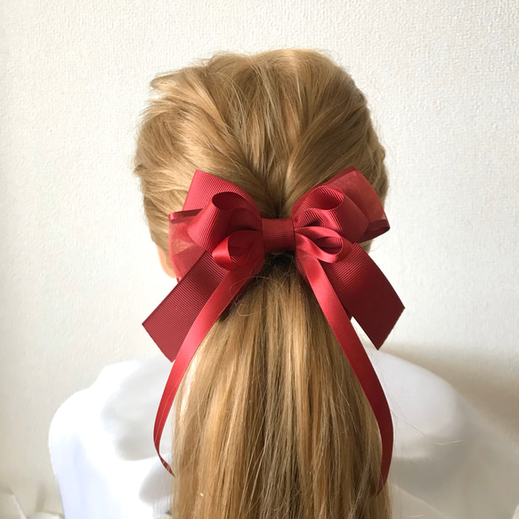 赤いリボンのポニーフック2 揺れるリボン その他ヘアアクセサリー Ange