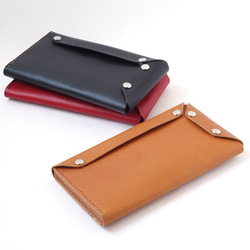 ブラックレザー長財布 スナップボタン付き 2方向からの出し入れが可能なスナップボタン長財布【本革/受注