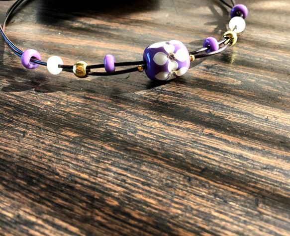 蜻蛉玉　紫　連続花　ネックレス 8枚目の画像