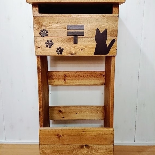 ☆木製郵便ポスト 郵便受け☆H90(ねこ付)☆ その他家具 kumi0110 通販