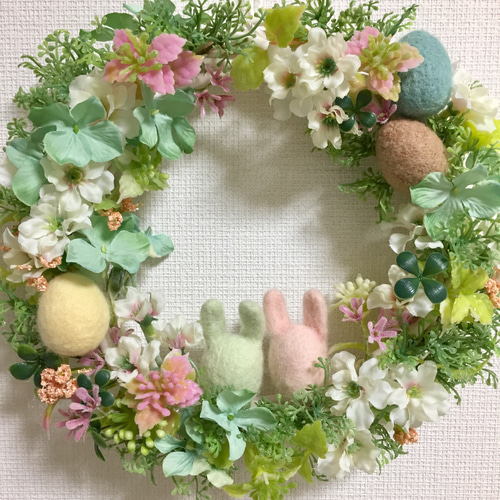 専用ページ　イースターリース　羊毛フェルト 羊毛フェルトの春色イースターリース リース mugiazu 通販