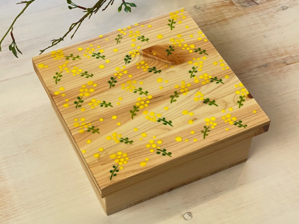 ヒノキのランチボックス（小）【ミモザ】 1枚目の画像