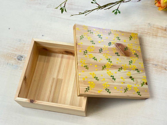 ヒノキのランチボックス（小）【ミモザ】 2枚目の画像