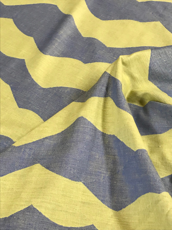 ジャガード織ダブルガーゼ綿100%生地ウェブ柄青黄 3枚目の画像