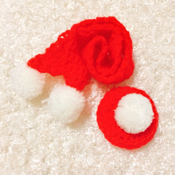 はりねずみさん用 ポンポンベレー帽×マフラーset＊赤サンタカラー 1枚目の画像