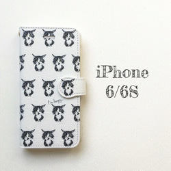 はらぺこ猫チビプリントiPhone手帳型ケース 1枚目の画像