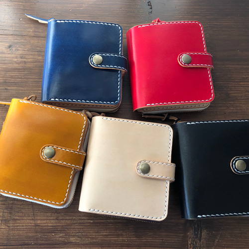 受注製作】二つ折り ラウンドファスナー 財布 2つ折りレザー