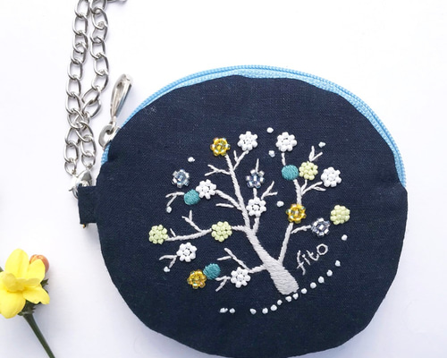 再販 刺繍 ICカードポーチ「プチプチ花の木」パスケース パスケース 