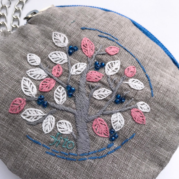 刺繍 ICカードポーチ「葉っぱラダイス」 2枚目の画像