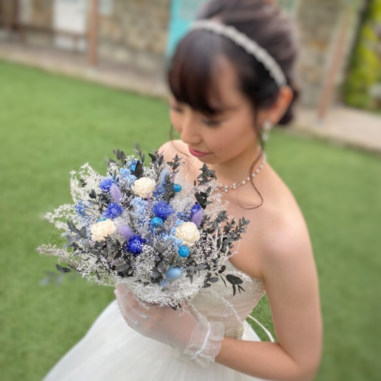 クラッチブーケM　ブルーパープル　ウェディング　ドライフラワー　プリザーブドフラワー