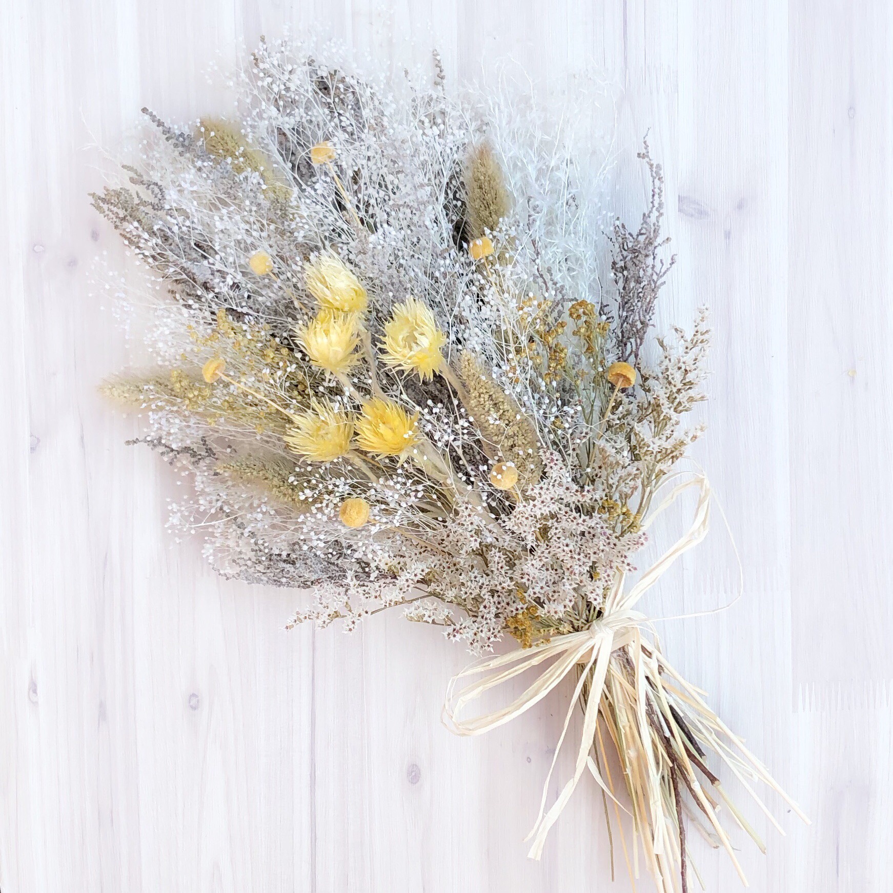 ナチュラルブーケＭ　モリソニアイエロー　ウェディング　誕生日　プリザーブドフラワー　ドライフラワー