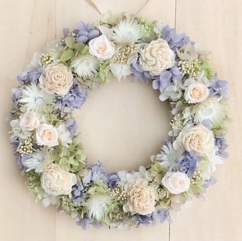 特集掲載作品＊ミニバラのライムパープルリースL プリザーブドフラワー　リース
