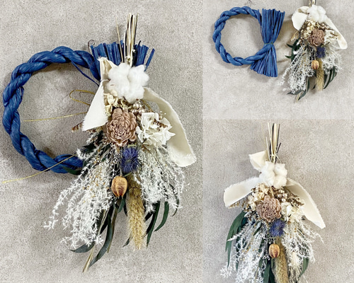 特集掲載作品＊しめ縄 【2WAYとりはずしてスワッグに】ネイビー お正月
